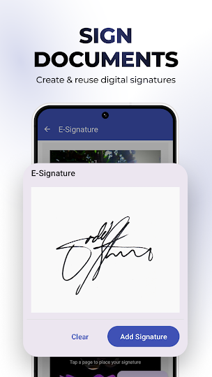 Sign documents screen